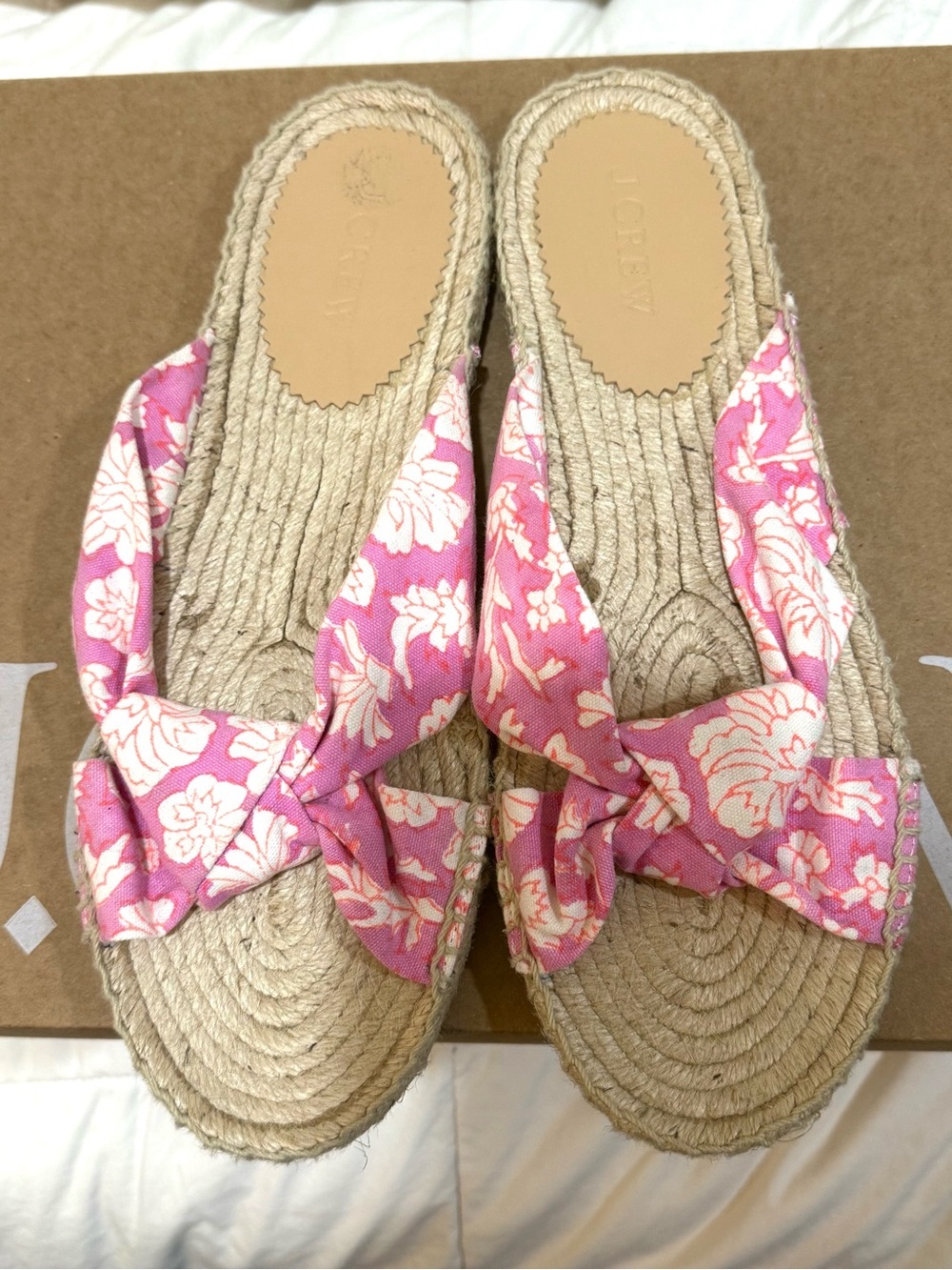J. Crew Pink Floral Twisted Knot Espadrille Slides New